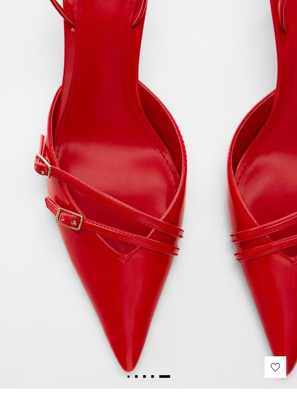Mango Red Pointed Double-Strap Slingback Heels with Gold Buckles